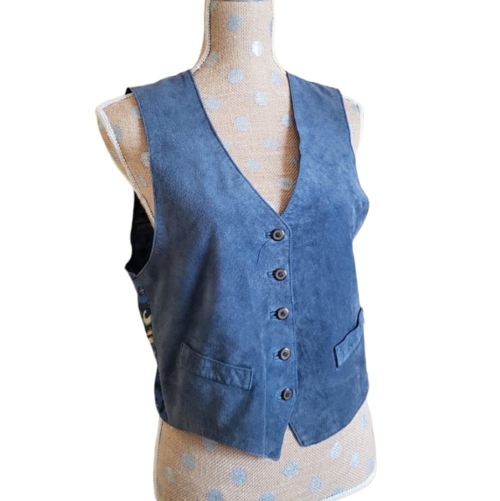 Vest Suede leather and paisley waistcoat 90s blue yellow